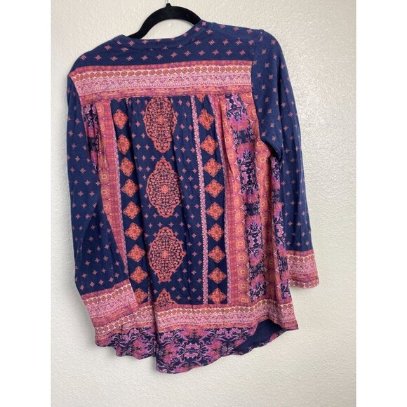 Lucky Brand V-Neck Boho Peasant Long Sleeve Top Size Large Floral festival - Picture 2 of 11